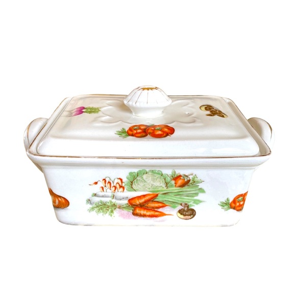 Porcelain Ceramic Covered Casserole Baking Dish Made In France Vegetable Motif - Picture 2 of 8